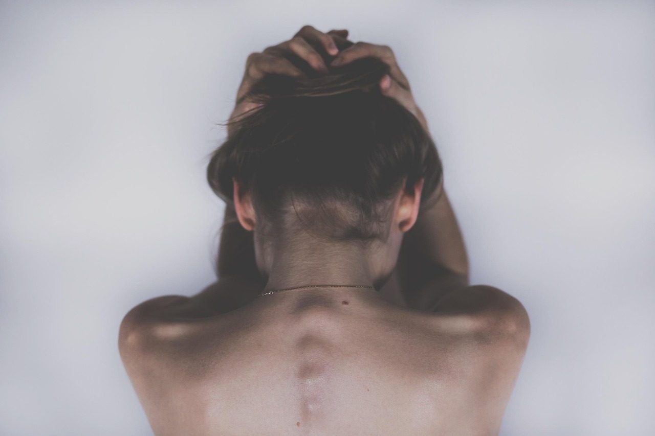 woman, sad, sad girl, depression, skin, headache, aching, body, spine, shoulders, back, hair, pain, girl, female